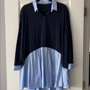 Zara navy collared shirt dress size large